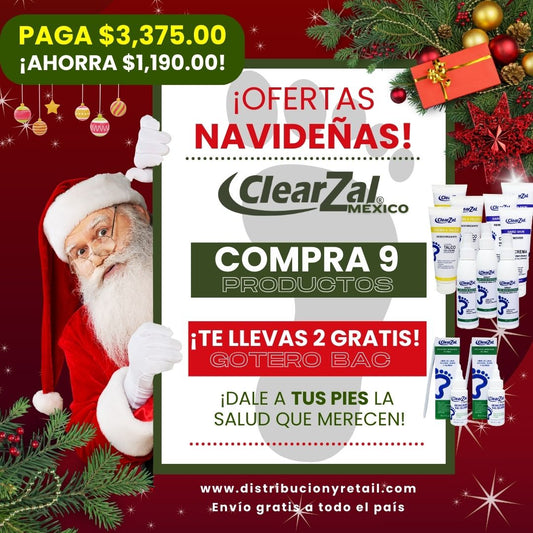 Oferta Navideña Compra 9 Productos ClearZal a tu elección y te llevas 2 Goteros ClearZal Gratis